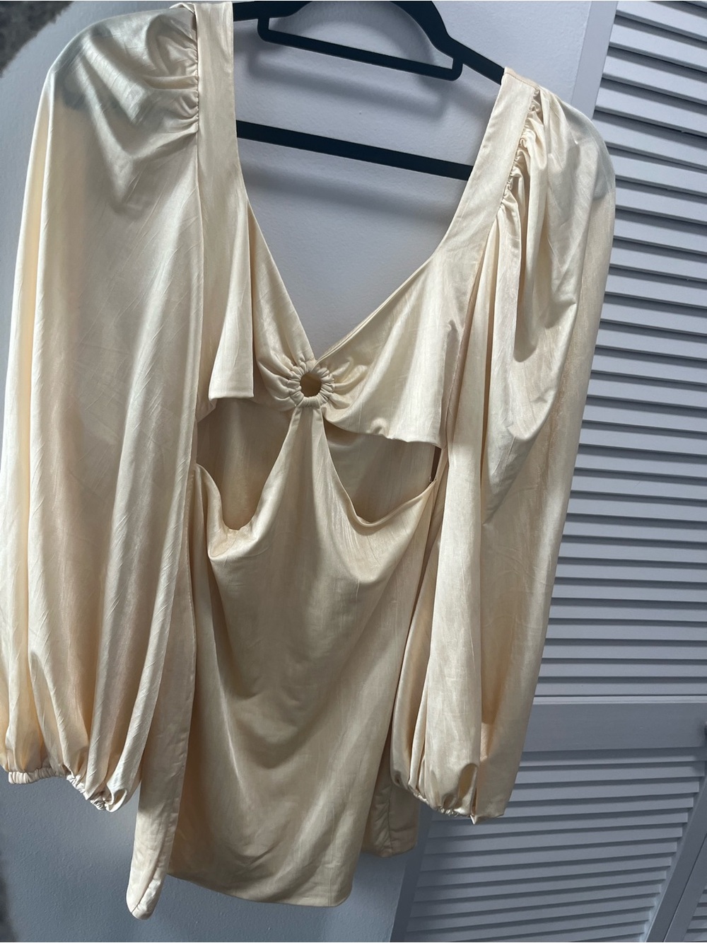 Oh Polly Cream Satin Ring-Front Long Sleeve Chemise